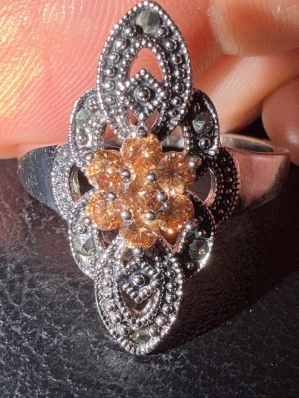 Vintage Style Sterling Silver Marcasitw Statement Ring size 11